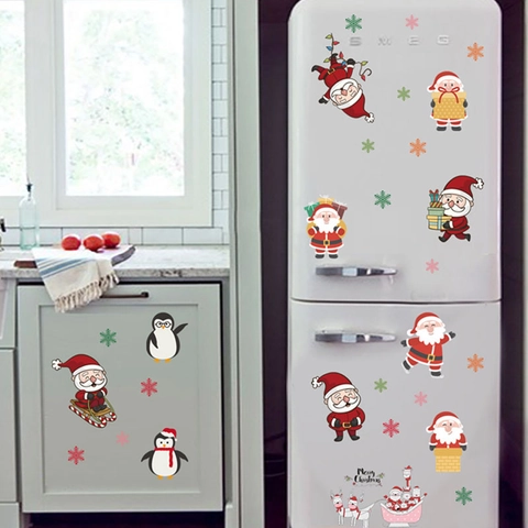 Weihnachtsaufkleber Wand PVC Cartoon Weihnachtsmann Pinguin Schneeflocken Kühlschrankdekor Feiertagsdekoration Abnehmbar