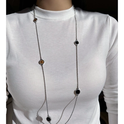 Long Collier En Cuivre Pendentif Géométrique Rond En Émail Chaîne De Pull Élégante Minimaliste Pour Femmes