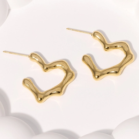 Heart Shaped Irregular Molten Stainless Steel Stud Earrings Minimalist Liquid Metal Style Modern Jewelry For Women