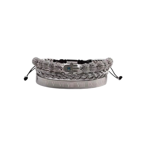 Hamsa Hand Evil Eye Bangle And Bracelet Stainless Steel Copper Zircon Roman Numerals Braided Rope Jewelry Men Women