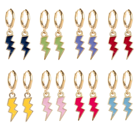 Bunte Blitz Hänger Ohrringe Legierung Emaille Geometrisch Trendy Mode Ästhetischer Schmuck Für Frauen