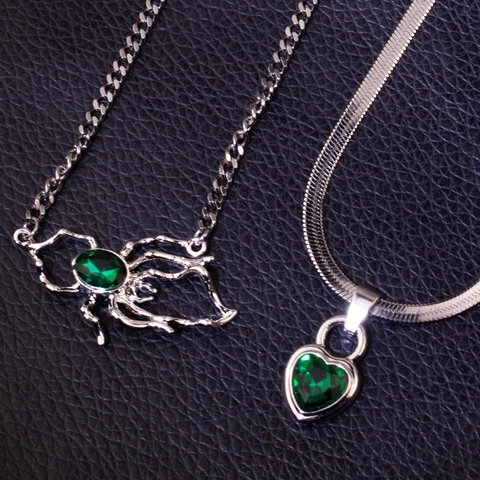 Collana Multistrato Con Ciondolo Cuore E Ragno Strass Verde Lega Metallo Gioielli Gotici Vintage Per Donna