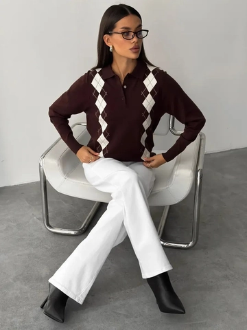 Maglione In Maglia Polo Da Donna Cotone Poliestere Motivo Argyle Manica Lunga Stile Retro Preppy