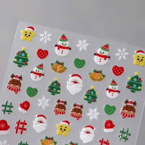 Christmas Nail Art Stickers Embossed Self Adhesive Cartoon Santa Snowman Reindeer Festive Manicure Decoration For Women