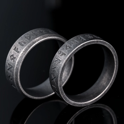 Bague Rune Viking Nordique Vintage En Acier Inoxydable Bande Rétro Argent Oxydé Bijoux Pour Hommes Unisexe
