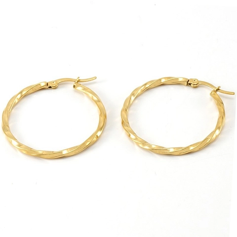 18K Gold Plated Stainless Steel Twisted Hoop Earrings For Women Exaggerated Minimalist Round Geometric Ripple Jewelry