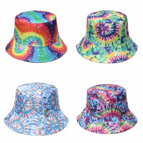 Tie Dye Bucket Hat Polyester Reversible Colorful Spiral Pattern Sun Protection Summer Outdoor Fashion For Women Men