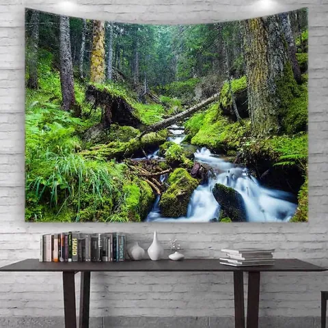 Tapisserie Murale Paysage Forêt Cascade Tissu Polyester Décor Nature Arrière-plan Pour Chambre Salon Dortoir