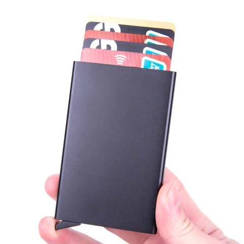 Porta Carte RFID Blocking Automatico Sottile In Lega Di Alluminio Custodia Per Carte Di Credito Portafoglio Business Minimalista
