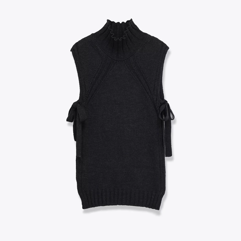 Women Sleeveless Knit Tank Top Cowl Neck Side Lace Up Irregular Hem Slim Fit Solid Color Sexy Summer Vest
