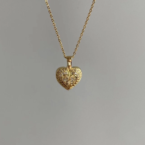 Heart Pendant Necklace Openable Locket Copper Real Gold Plated Zircon Titanium Steel Chain Shiny Elegant For Women Jewelry