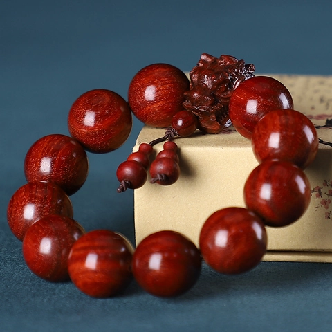 Natural Wood Beaded Bracelet With Dragon Head Carving Sandalwood Buddha Beads Ethnic Style Vintage Hand Chain