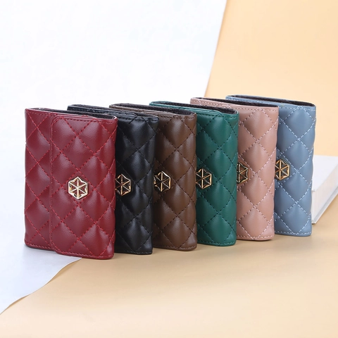 Porta Carte Da Donna In Pelle PU Trapuntata Stile Fisarmonica Portafoglio Multi-Slot Con Fibbia In Metallo Esagonale Elegante