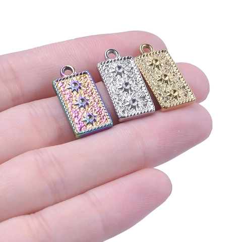 Colgante Rectangular De Acero Inoxidable Con Diseño De Estrella Y Textura Martillada Amuleto Geométrico Retro Para Mujer