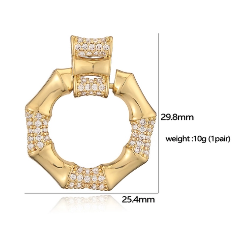 Elegant Fan Shaped Dangle Earrings Copper Gold Plated With Zircon Bamboo Joint Hoop Jewelry For Women Luxury Style