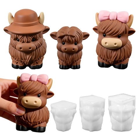 Molde De Silicona Vaca Highland Linda Forma Animal Escocesa DIY Vela Jabón Resina Herramienta Decoración Pasteles Flexible