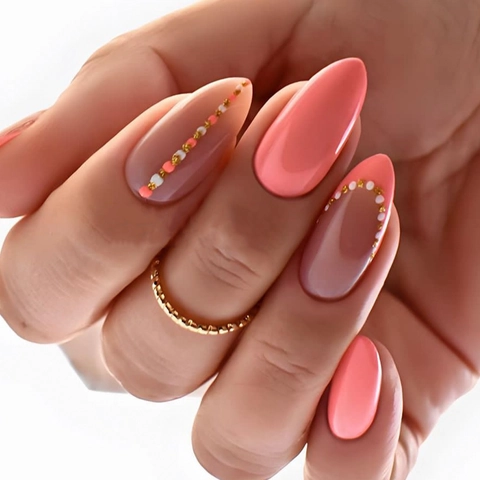 Unghie Finte Press On Forma Mandorla Stile Francese Corallo Rosa Nude Plastica ABS Manicure DIY Unghie Rimovibili