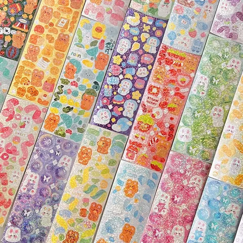 Laser Glitter DIY Guka Stickers Cute Cartoon Ribbons Bubbles For Scrapbooking Journal Decoration Korean Style Kawaii