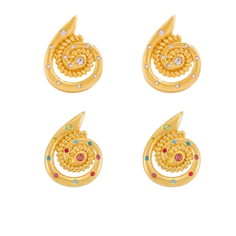 Orecchini A Lobo A Spirale Conchiglia Retrò Acciaio Inossidabile Placcato Oro 18K Strass Colorato Moda Gioielli Donna