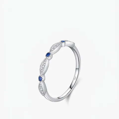 925 Sterling Silver Ring For Women Simple Small Design Stackable Blue White Rhinestone Inlaid Geometric Finger Ring Jewelry Gift