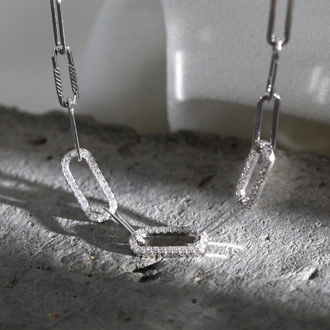 925 Sterling Zilveren Paperclip Ketting Voor Vrouwen Punk Pave Zirconia Schakels Goud Zilver Verguld Hip Hop Sieraden