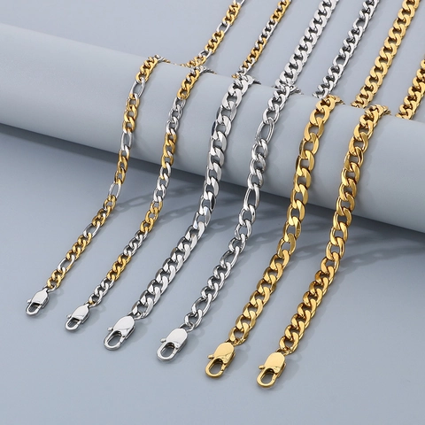 Stainless Steel Figaro Chain Necklace And Bracelet Hip Hop Cuban Link Men Jewelry