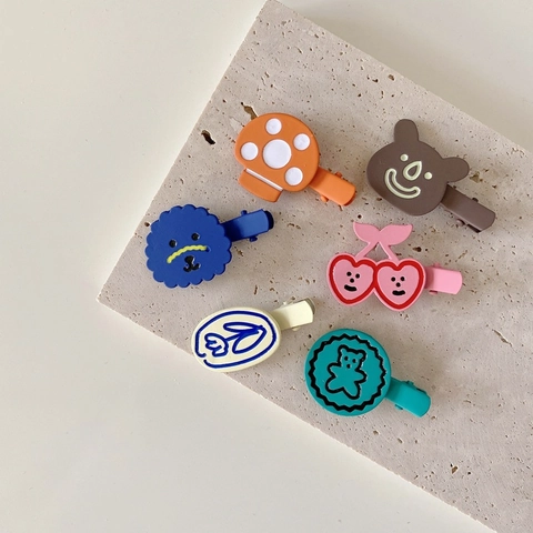 Mollette Per Capelli Bambini Cartone Animato Fungo Orso Ciliegia Resina Metallo Clip Becco D'Anatra Per Ragazze