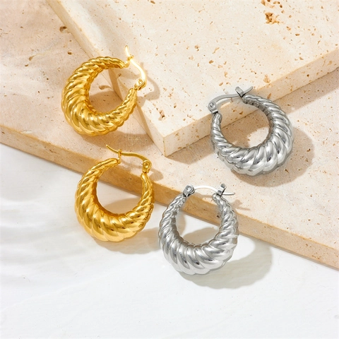 Croissant Hoop Earrings Stainless Steel Twisted Rope Design Vacuum Plated Fashion Minimalist Jewelry For Women