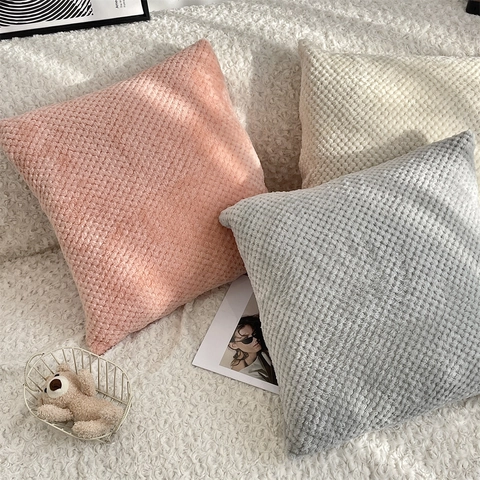 Soft Corduroy Throw Pillow Case Solid Color Waffle Texture Cushion Cover Modern Decorative For Sofa Office Home