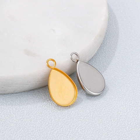 Stainless Steel Teardrop Bezel Pendants Trays Blank Base Settings For DIY Jewelry Making Geometric Hanging Charms