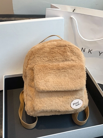 Mini Sac À Dos En Peluche Fausse Fourrure Sac À Bandoulière Pour Femmes Mignon Good Luck Patch Street Trendy Voyage