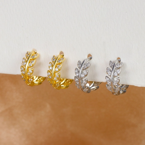 Ins Style Olivenblatt Strass Creolen Für Damen 925 Sterlingsilber Ohrstecker-Stift Weizenblatt Gold Silber Vergoldeter Schmuck
