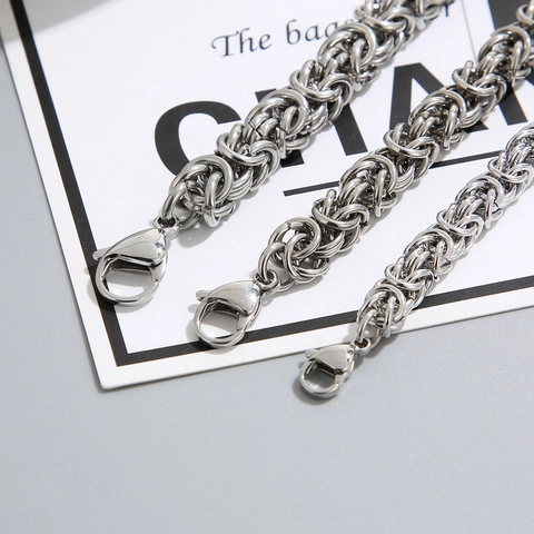 Men Byzantine Chain Necklace 316L Stainless Steel Heavy Metal Punk Hip Hop Interlocking King Chain Jewelry Silver Color
