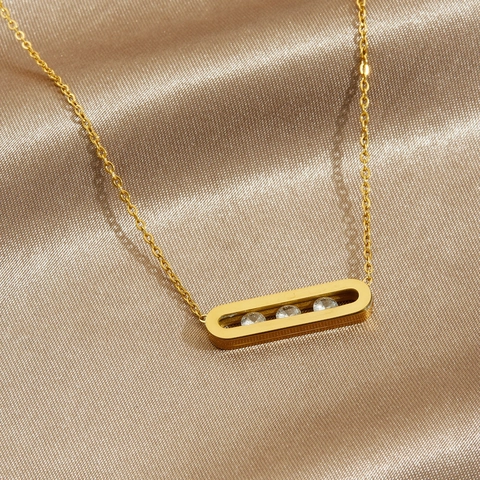 Stainless Steel Necklace Gold Plated Hollow Geometric Pendant Zircon Inlaid Minimalist Jewelry For Women