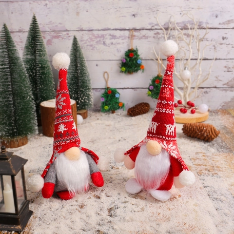 Weihnachtsgnom Gesichtlose Puppe Ornament Gestrickte Plüsch Santa Tomte Stehende Figur Feiertag Desktop Fenster Deko Rot Grau