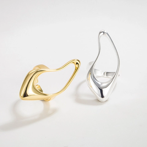 S925 Sterling Silver Irregular Hollow Ring For Women Exaggerated Hip Hop Punk Style Adjustable Finger Ring Jewelry