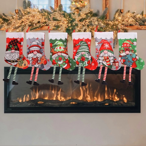 Calze Di Natale Motivo Gnomo Gambe Lunghe Ornamenti Da Appendere Polsino In Peluche Decorazioni Per La Casa