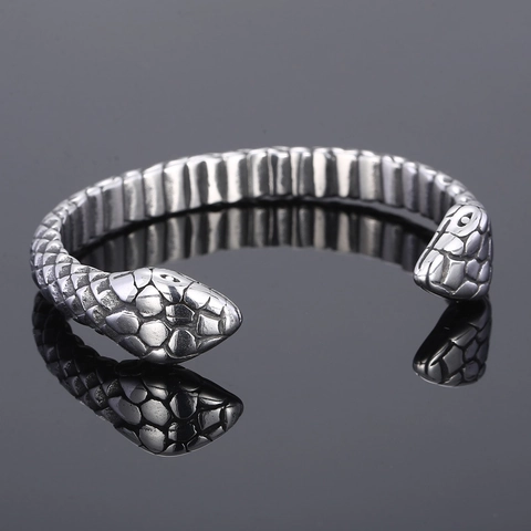 Bracciale Da Uomo In Acciaio Inossidabile Vintage Con Doppia Testa Di Serpente Retro Gotico Punk Texture Squamata Gioielli