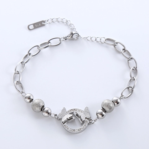 Butterfly Necklace And Bracelet Stainless Steel Frosted Beads Interlocking Rhinestone Rings Elegant Women Jewelry