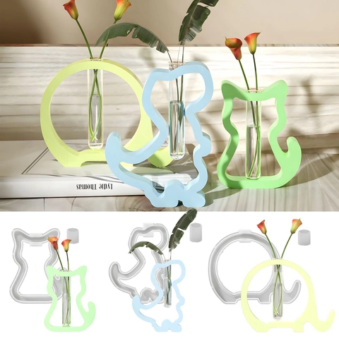 DIY Silicone Mold For Hydroponic Test Tube Vase Animal Elephant Dinosaur Cat Shaped Resin Craft Casting Home Decor