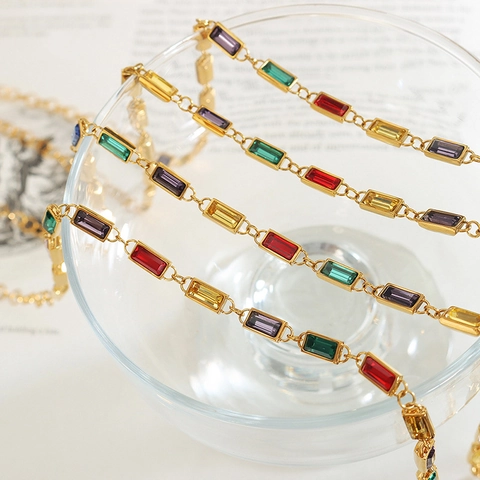 Vintage Frans Paleis Sieraden Voor Dames Verguld Titanium Staal Kleurrijke Zirkoon Kristallen Ketting En Armband