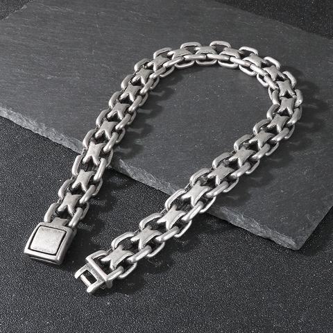 Collar De Cadena De Acero Inoxidable Para Hombre Pesado Plano Retro Punk Hip Hop Industrial Joyería