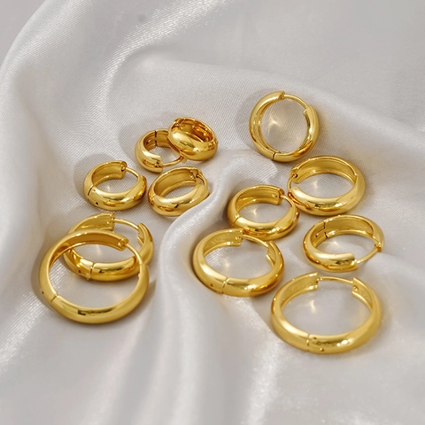 Orecchini A Cerchio Spessi Placcati Oro 18 Carati Acciaio Inossidabile Geometrico Rotondo Lucido Minimalista Donna