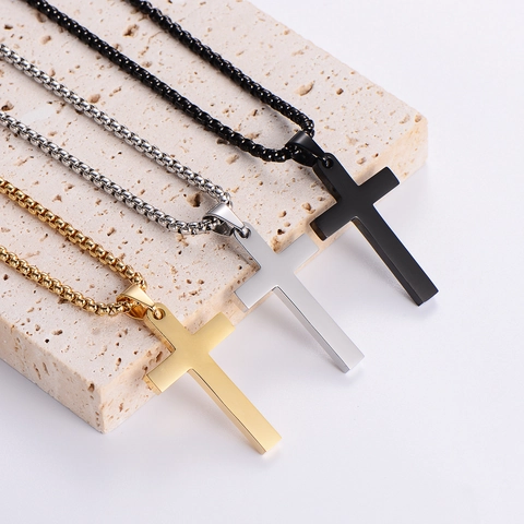 Collar Con Colgante De Cruz De Acero Inoxidable Estilo Hip Hop Punk Joyería De Metal 316L Cadena De Caja Para Hombres Mujeres