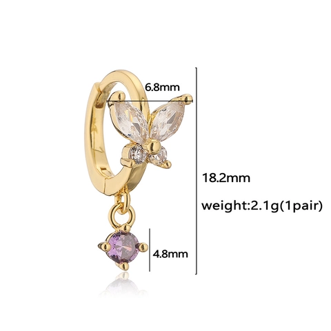 Butterfly Dangle Hoop Earrings Copper Colorful Zirconia Inlay Elegant Jewelry For Women