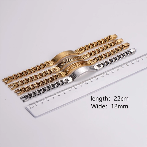 Heren 316L Roestvrijstalen Cubaanse Schakelarmband Griekse Sleutel Plaat Spaans Gebed Kruis Religieuze Hip Hop Sieraden