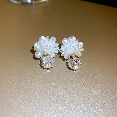Pendientes Colgantes Con Diseño De Flor De Camelia Con Colgante De Circón Y Poste De Plata Joyería Elegante