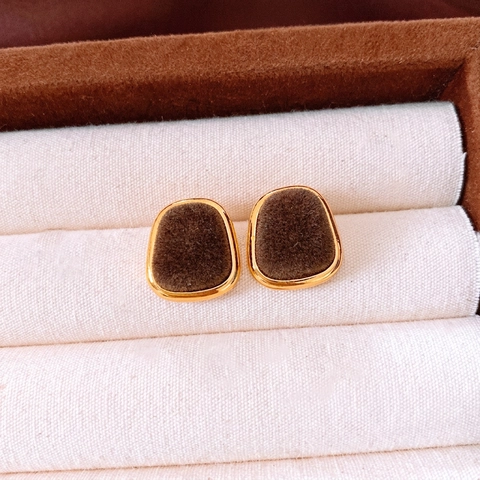 Vintage Geometric Flocked Stud Earrings Alloy With 925 Sterling Silver Earring Post Retro French Style For Women