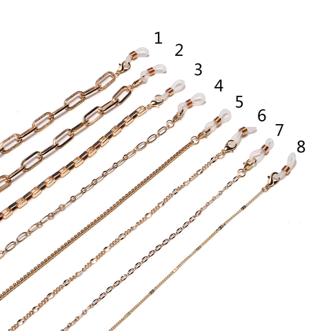 Fashionable Gold Alloy Metal Glasses Chain Non-Slip Eyewear Retainer Neck Strap Face Mask Lanyard Decorative Accessories