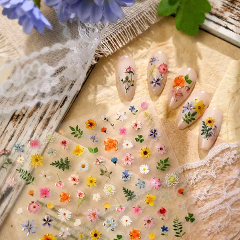 Blumen Nagelkunst Aufkleber Monet Garten Stil Goldrand Zarte Blume Gänseblümchen Sonnenblume Selbstklebende Nagel Abziehbilder Für Damen Maniküre DIY